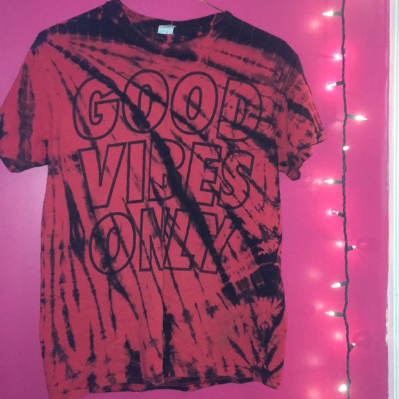 red and black tie dye shirt